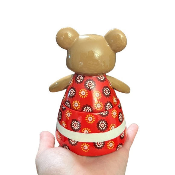 Little Friends Teddy Bear Covered Storage Jar Trinket Dish Container - Picture 3 of 9